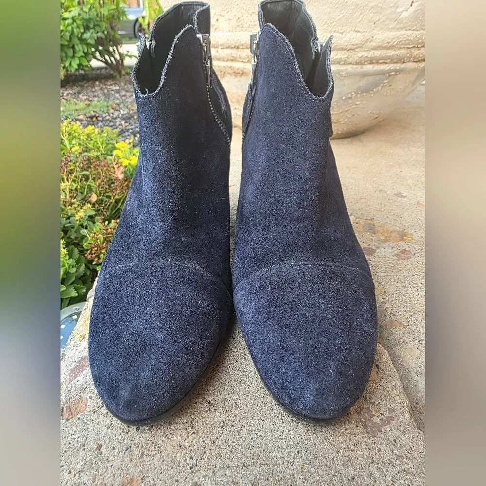 Rag & Bone Margot Suede Ankle Boots Block Heel Booties Navy Sz 39.5